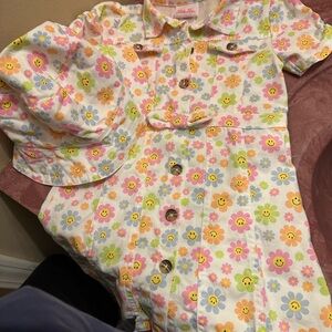 Little Lass Floral Smiley Dress Set - Pink, Yellow, Green 4 t